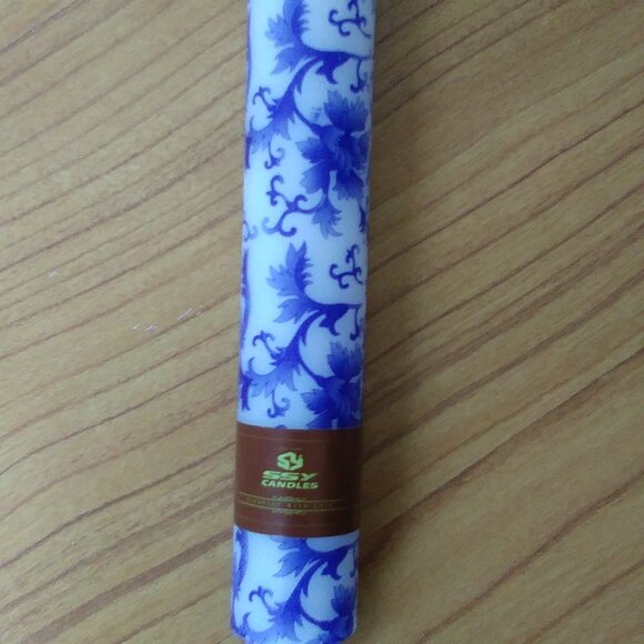 Handmade Blue Lace Leaf Patterned Taper Candles - Picture 6 of 12